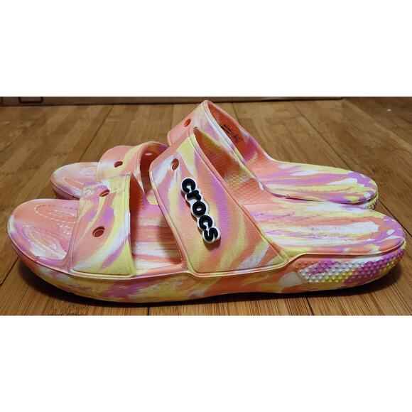 Crocs Classic Marbled Sandals Slip On Orange Sherbet Unisex Men’s Sz 6 Women’s 8 - Picture 1 of 7